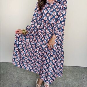 Sunday Up Navy and Pink Long Sleeve Dress